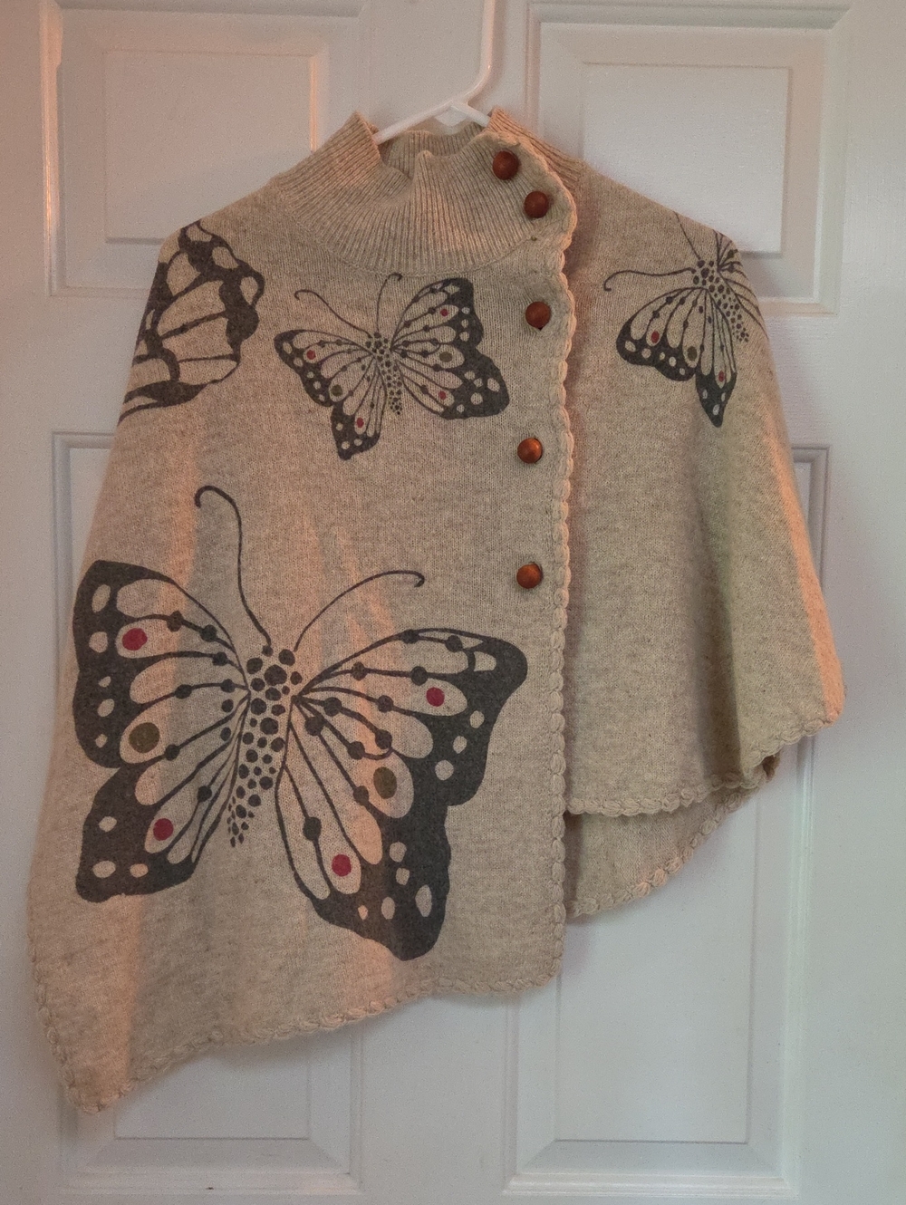 Antropologie Moth Beige Knit Butterfly Button-Front Cape